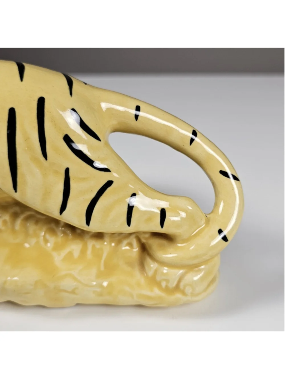 Vintage MCM Yellow Ceramic Tiger Planter Figurine 1950s TV Top Caddy Retro Gloss
